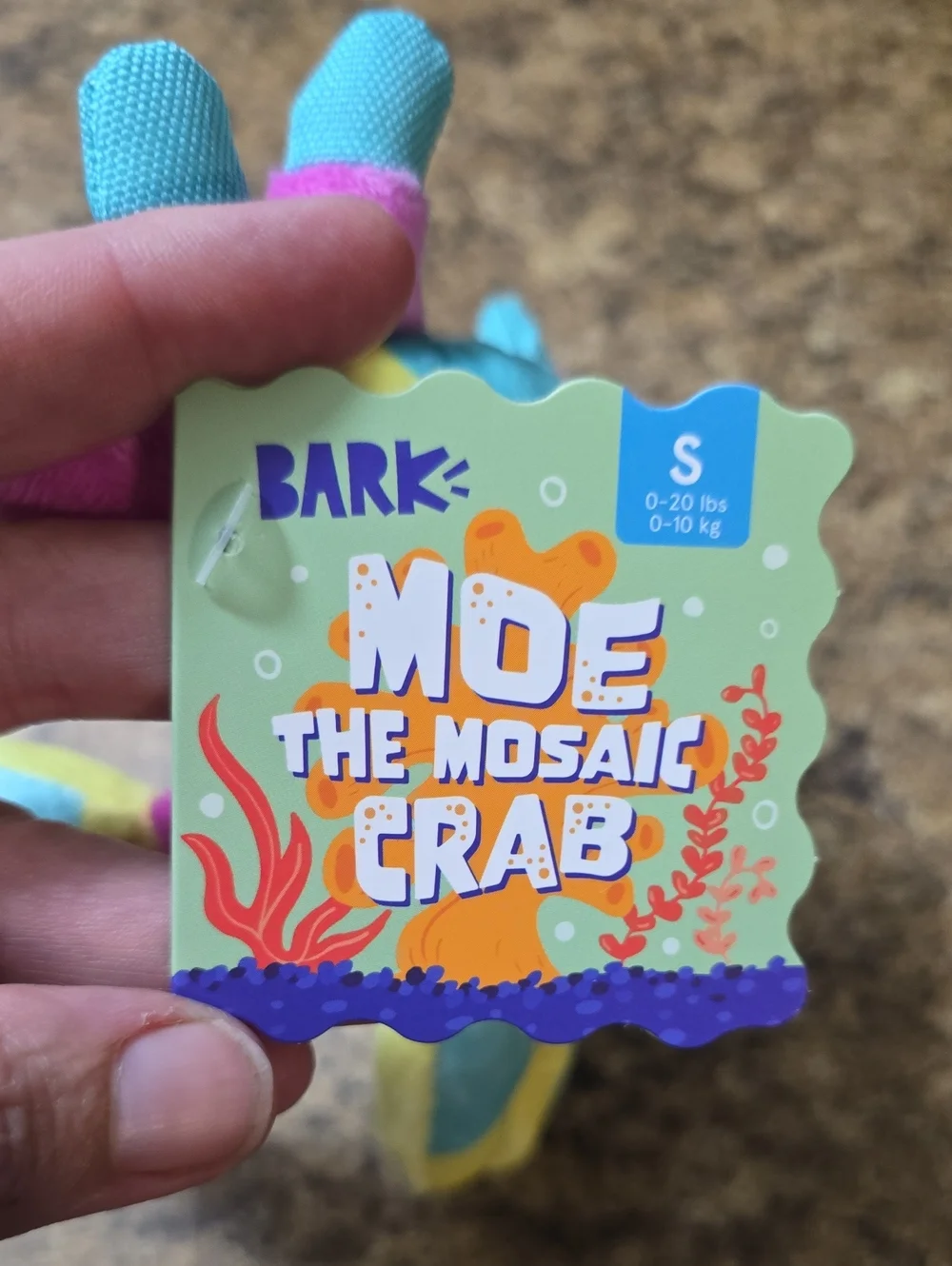 Bark Yellow, Blue, Pink Plush Moe The Mosaic Crab Dog Toy NWT SMALL 0-20 Pounds